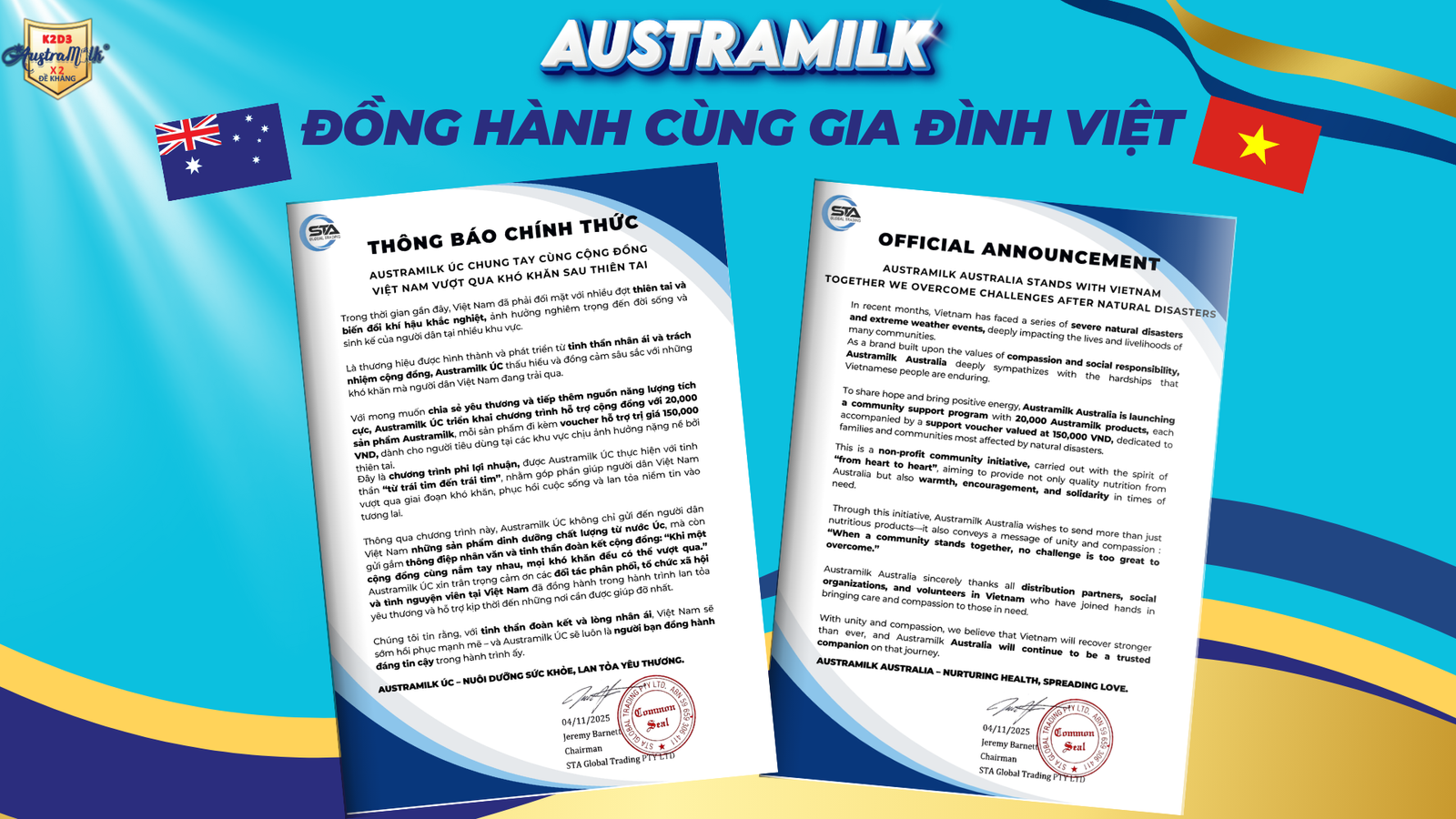 AUSTRAMILK ÚC CHUNG TAY CÙNG CỘNG ĐỒNG VIỆT NAM VƯỢT QUA KHÓ KHĂN SAU THIÊN TAI